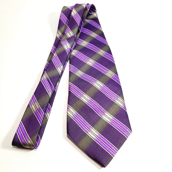 Burberry Necktie Purple Plaid Pattern Silk Neck Tie Jacquard Fabric - Picture 2 of 5